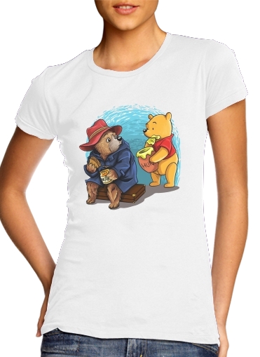  Paddington x Winnie the pooh para T-shirt branco das mulheres