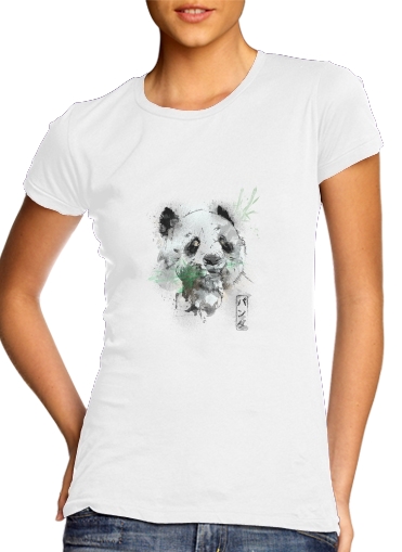  Panda Watercolor para T-shirt branco das mulheres