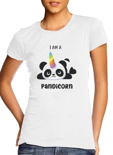  Panda x Licorne Means Pandicorn para T-shirt branco das mulheres
