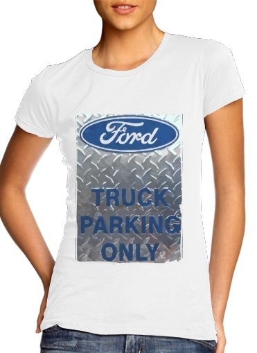  Parking vintage para T-shirt branco das mulheres