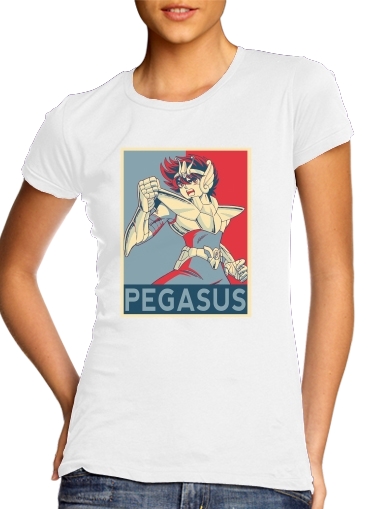  Pegasus Zodiac Knight para T-shirt branco das mulheres