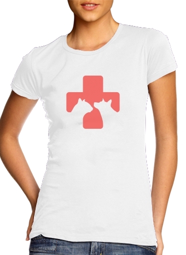  Pet Clinic Veterinary para T-shirt branco das mulheres