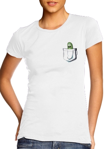  Pickle Rick para T-shirt branco das mulheres