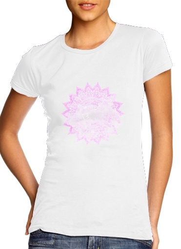  Pink Bohemian Boho Mandala para T-shirt branco das mulheres