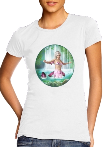  Pink Mermaid para T-shirt branco das mulheres