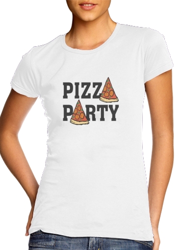  Pizza Party para T-shirt branco das mulheres