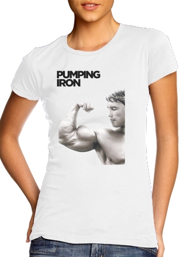 purple- Pumping Iron para T-shirt branco das mulheres