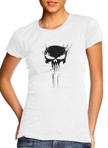  Punisher Skull para T-shirt branco das mulheres