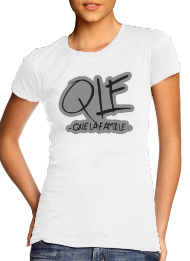  Que la famille QLE para T-shirt branco das mulheres