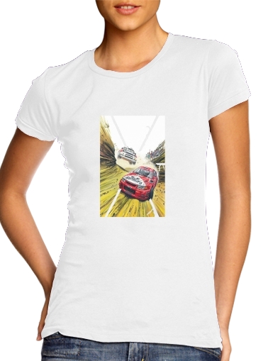  Rallye para T-shirt branco das mulheres