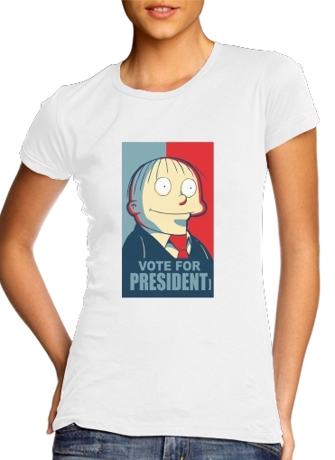 ralph wiggum vote for president para T-shirt branco das mulheres