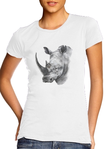  Rhino Shield Art para T-shirt branco das mulheres