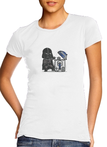  Robotic Trashcan para T-shirt branco das mulheres