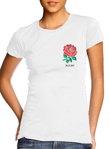  Rose Flower Rugby England para T-shirt branco das mulheres