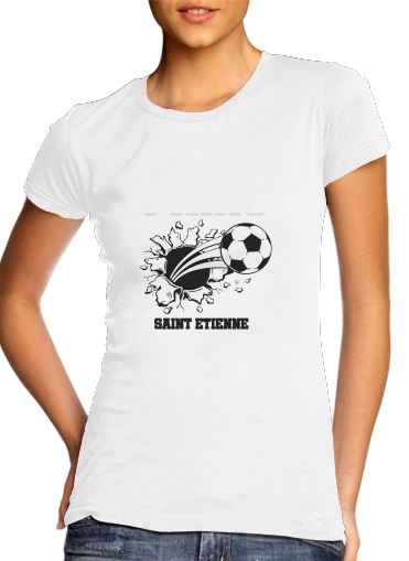  Saint Etienne Futbol Home para T-shirt branco das mulheres