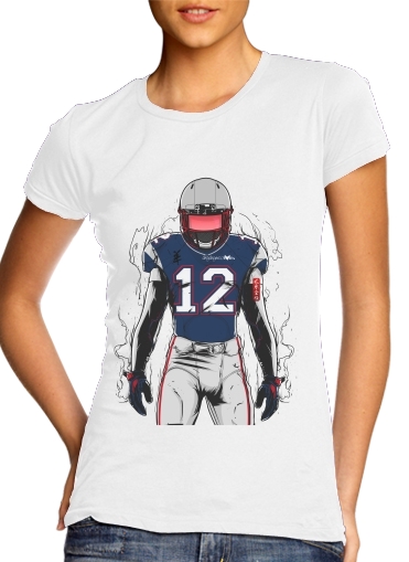  SB L New England para T-shirt branco das mulheres