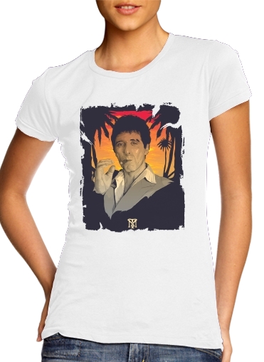  Scarface Tony Montana para T-shirt branco das mulheres