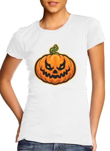  Scary Halloween Pumpkin para T-shirt branco das mulheres