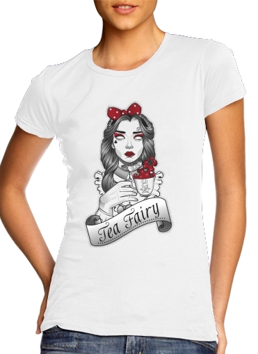  Scary zombie Alice drinking tea para T-shirt branco das mulheres