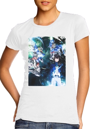  Setsuna Exia And Gundam para T-shirt branco das mulheres
