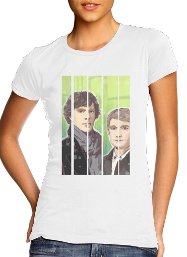  Sherlock and Watson para T-shirt branco das mulheres