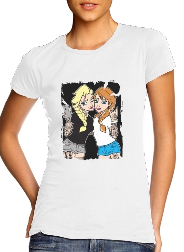  Sisters Selfie Tatoo Punk Elsa Anna para T-shirt branco das mulheres