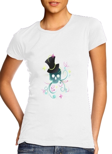 Skull Pop Art Disco para T-shirt branco das mulheres