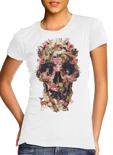  Skull Jungle para T-shirt branco das mulheres