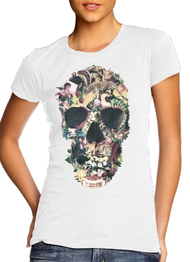  Skull Vintage para T-shirt branco das mulheres