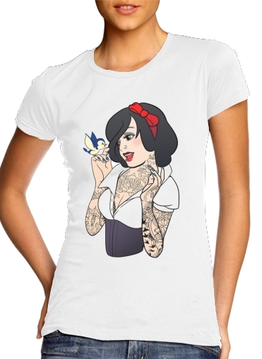  Snow White Tattoo Bird para T-shirt branco das mulheres