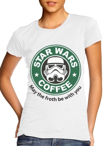  Stormtrooper Coffee inspired by StarWars para T-shirt branco das mulheres