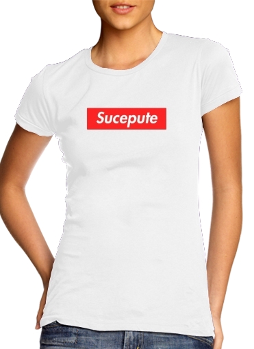 purple- Sucepute para T-shirt branco das mulheres
