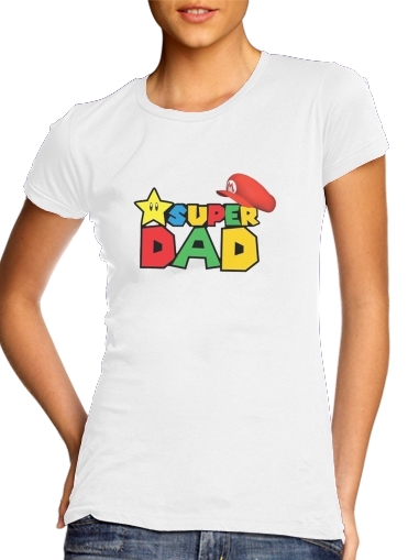 Super Dad Mario humour para T-shirt branco das mulheres