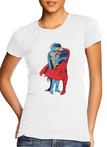  Superman And Batman Kissing For Equality para T-shirt branco das mulheres
