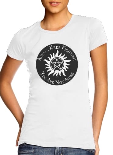  SuperNatural Never Alone para T-shirt branco das mulheres