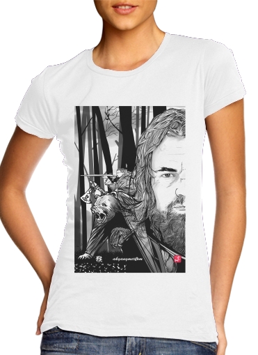  The Bear and the Hunter Revenant para T-shirt branco das mulheres