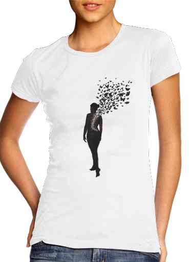  The Butterfly Transformation para T-shirt branco das mulheres