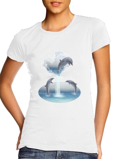  The Heart Of The Dolphins para T-shirt branco das mulheres