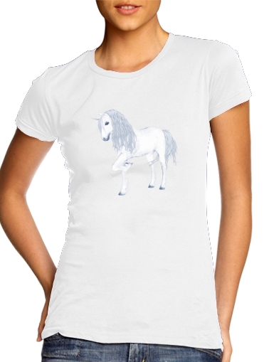  The White Unicorn para T-shirt branco das mulheres
