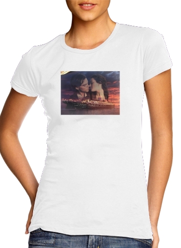  Titanic Fanart Collage para T-shirt branco das mulheres