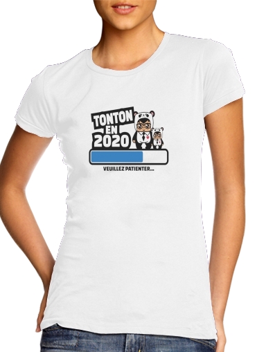 purple- Tonton en 2020 Cadeau Annonce naissance para T-shirt branco das mulheres