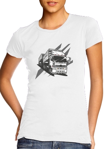  Truck Racing para T-shirt branco das mulheres