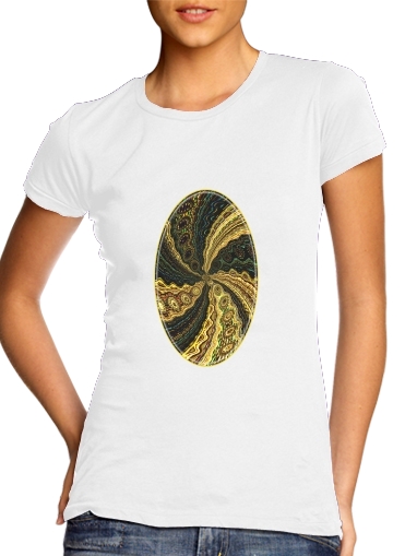  Twirl and Twist black and gold para T-shirt branco das mulheres
