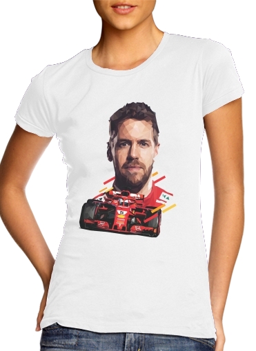  Vettel Formula One Driver para T-shirt branco das mulheres