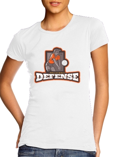  Volleyball Defense para T-shirt branco das mulheres