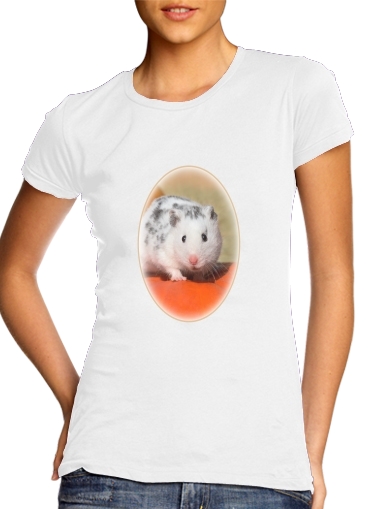  White Dalmatian Hamster with black spots  para T-shirt branco das mulheres