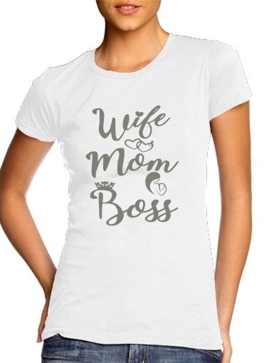  Wife Mom Boss para T-shirt branco das mulheres