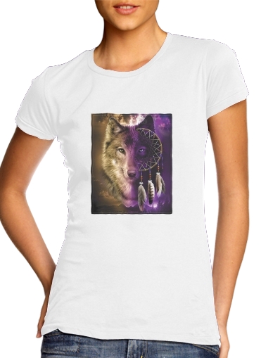  Wolf Dreamcatcher para T-shirt branco das mulheres