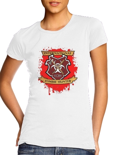  Zombie Hunter para T-shirt branco das mulheres