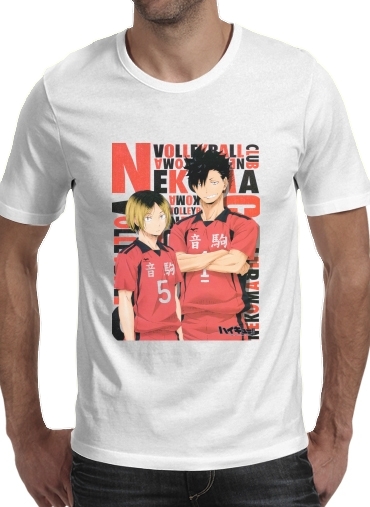   Haikyuu Nekoma para Manga curta T-shirt homem em torno do pescoço